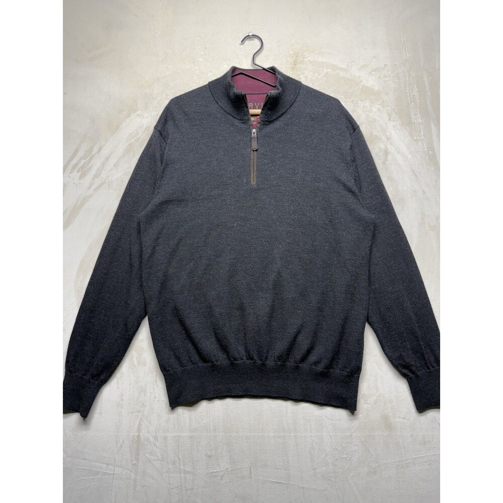 Orvis Merino Wool 1/4 Zip Mens Large Charcoal Gray Fly Fishing Sweater Preppy